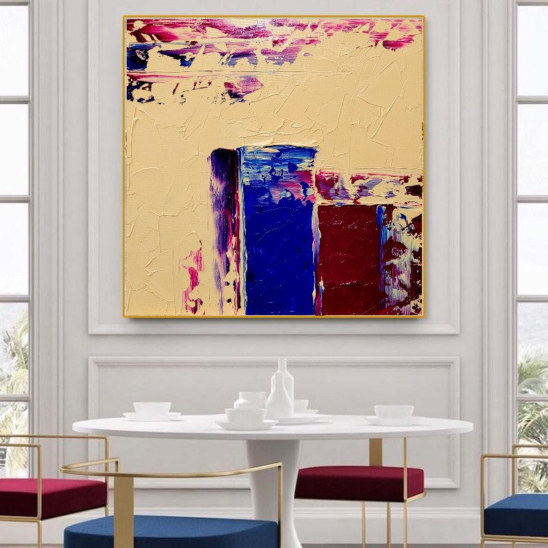 LARGE Impasto Oil Painting on Canvas, Geometric Minimalist Art, Vivid Color Contemporary Art Decor