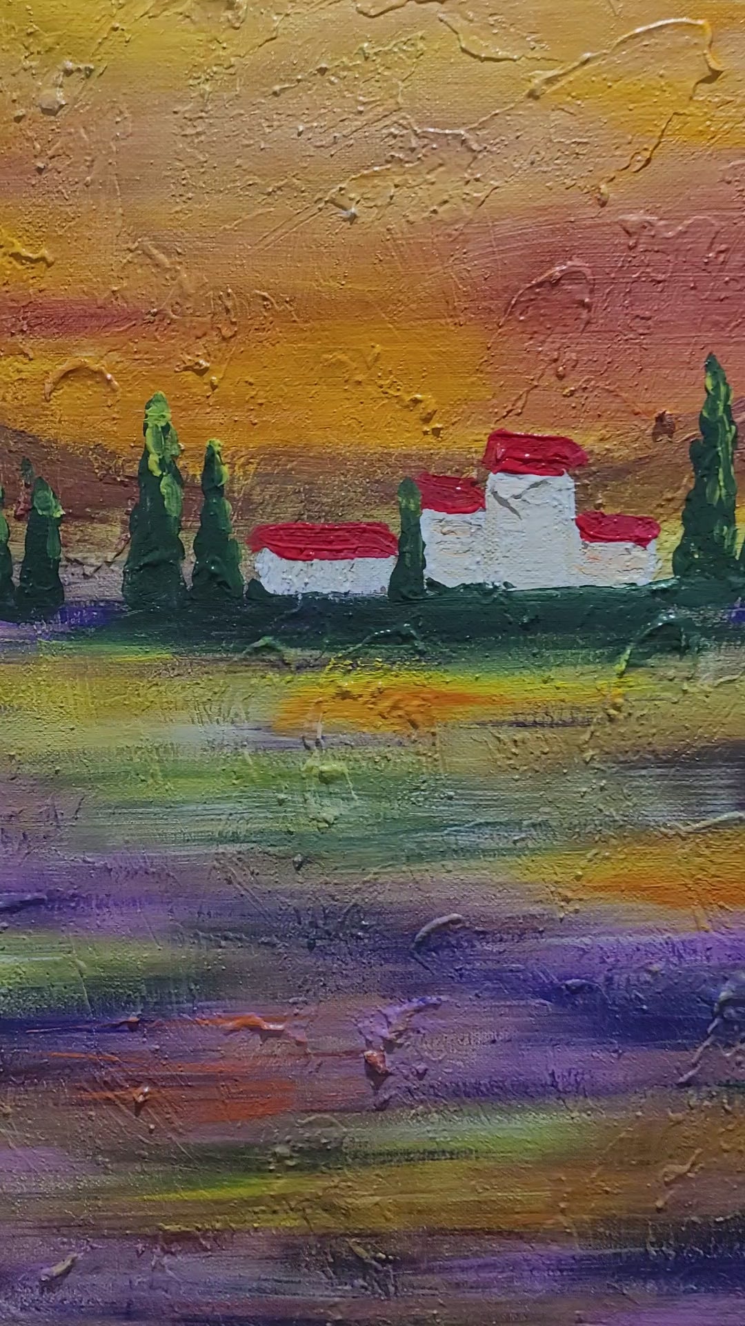 abstract landscape painting, impasto art, modern art, contemporary art, original painting, textured painting, wall art, oil painting, canvas art, sunset painting, serene landscape, Mediterranean landscape, expressionist art, handmade, palette knife painting, home decor, art collector, unique gift, vibrant colors, fine ar