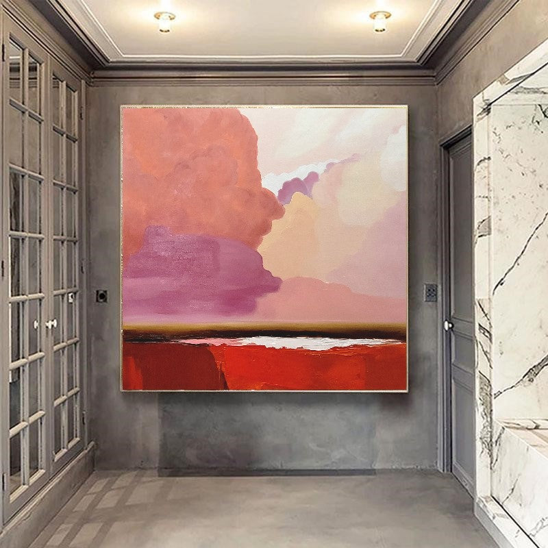 LARGE Modern Abstract Impasto Oil Painting on Canvas, Pink Landscape Art for Living room – Large – Oil on Canvas – {{ product.title }} canvas artwork by Tanya Mirelle – modern wall decor – original artwork for home, living room, office, or gallery – original artwork by BETSY-ART GALLERY