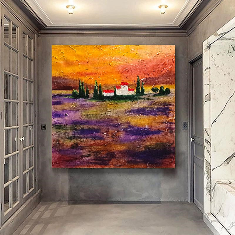 Sunset Landscape - Abstract Painting on Canvas, Mediterranean Art, Textured Wall Art for Living room,Bedroom