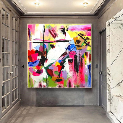 LARGE Modern Abstract Art, Vivid Pink Red Impasto Oil Painting on Canvas for Living Room