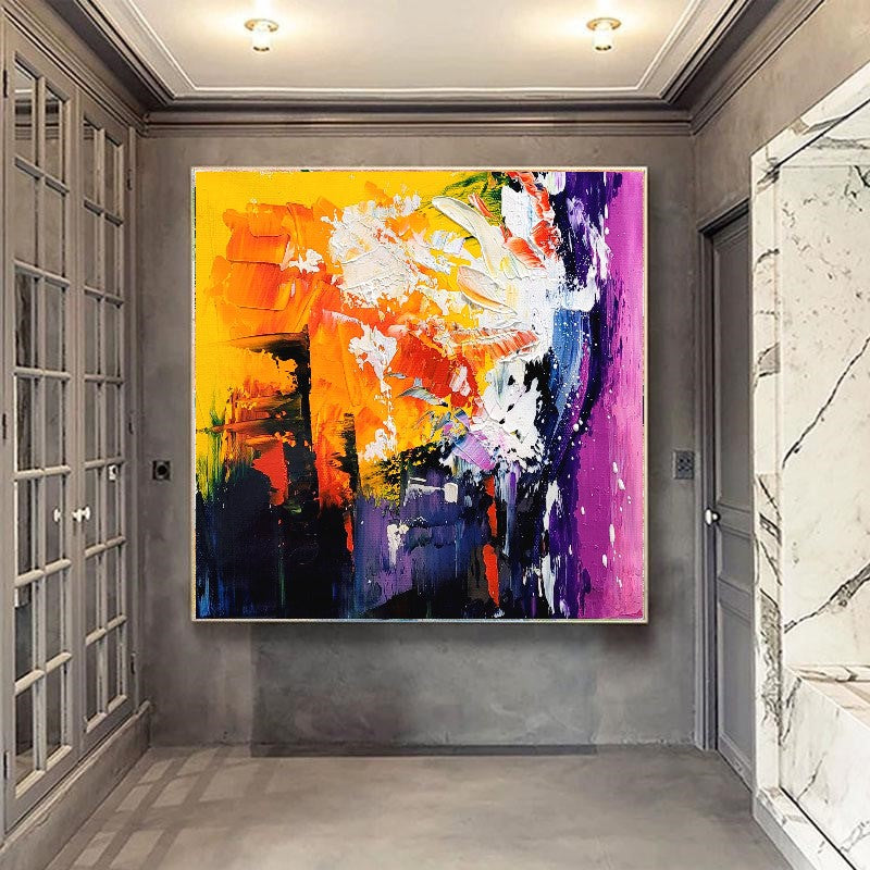 Radiant Explosion - Large Modern Abstract Impasto Acrylic Painting on Canvas, Colorful Textured Wall Art