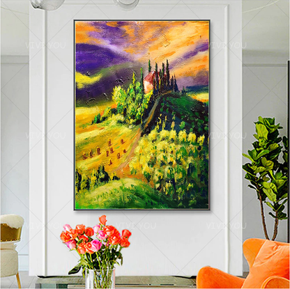 LARGE Abstract Impasto Oil Painting on Canvas, Toscana Italien Landscape, Textured Acrylic Art for Living room