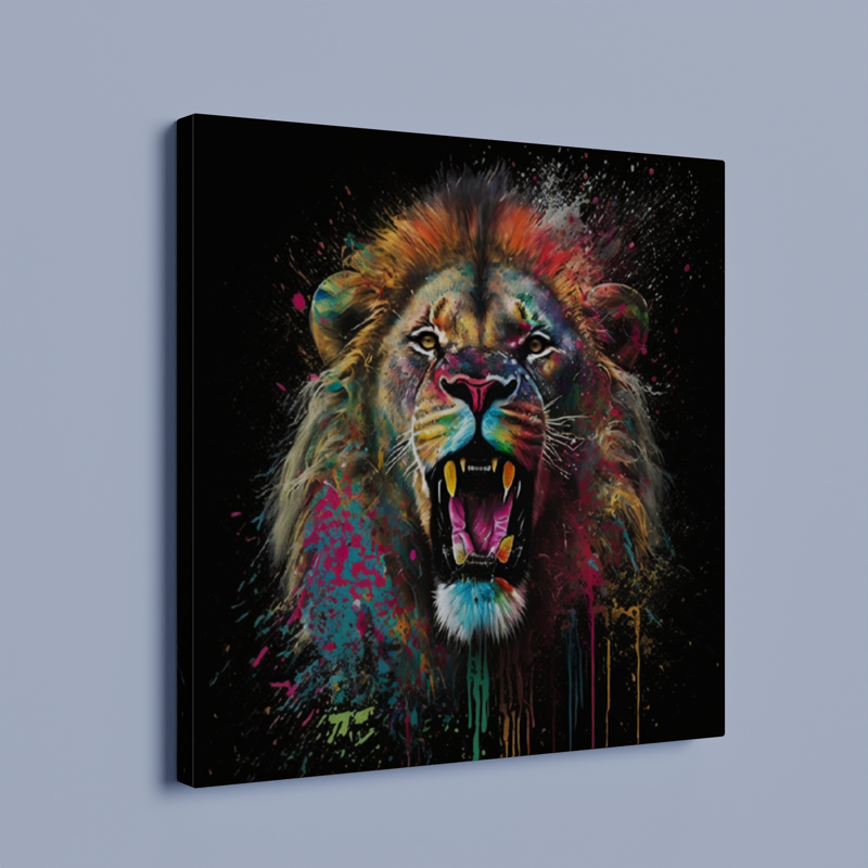 Bold Color Abstract Lion - Stretched Printed Canvas -Modern Wall Art Print