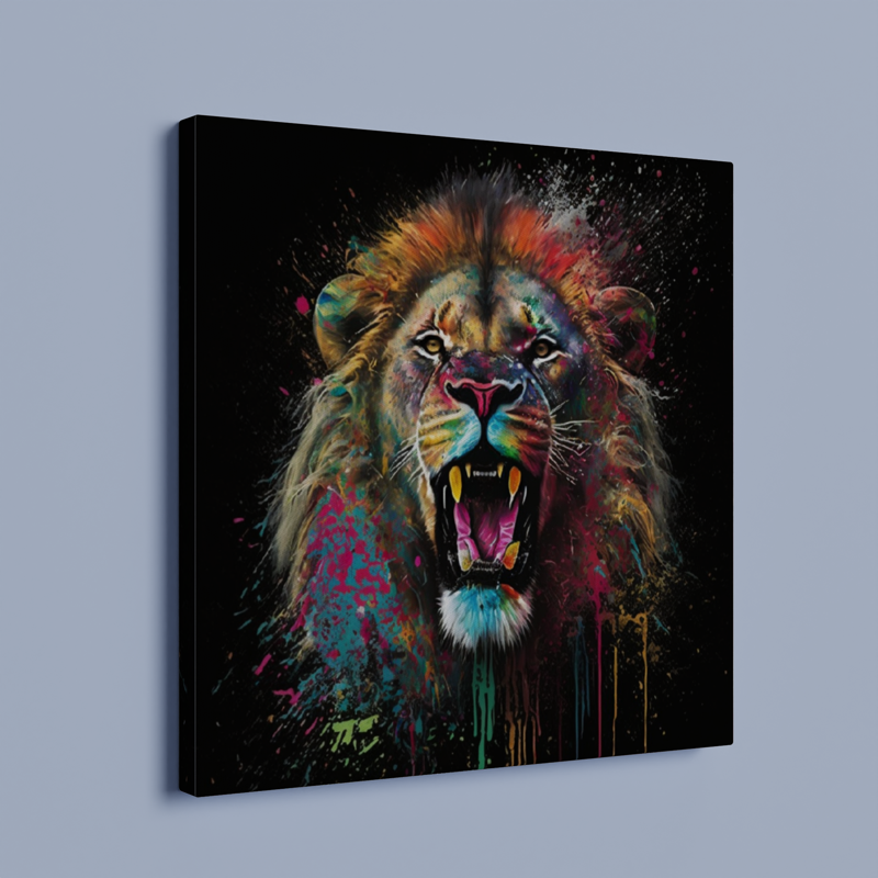 Bold Color Abstract Lion Canvas - Modern Wall Art Print – Large – Oil on Canvas – {{ product.title }} canvas artwork by Tanya Mirelle – modern wall decor – original artwork for home, living room, office, or gallery – original artwork by BETSY-ART GALLERY
