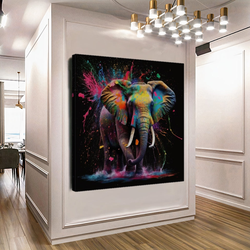 Colorful Abstract Elephant Wall Art – Modern Wildlife Canvas Print – Large – Oil on Canvas – {{ product.title }} canvas artwork by Tanya Mirelle – modern wall decor – original artwork for home, living room, office, or gallery – original artwork by BETSY-ART GALLERY