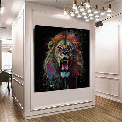 Bold Color Abstract Lion - Stretched Printed Canvas -Modern Wall Art Print