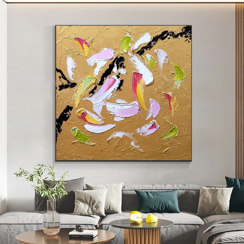 Modern Gold Abstract Art, Impasto Oil Painting on Canvas, Textured Wall Art for Living room