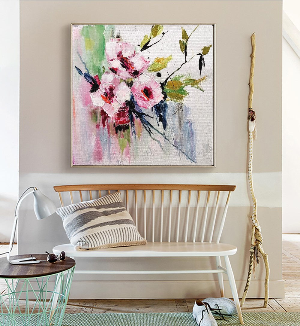 Large Impasto Textured Floral Oil Painting on Canvas - Original Artwork, Colorful Textured Wall Art