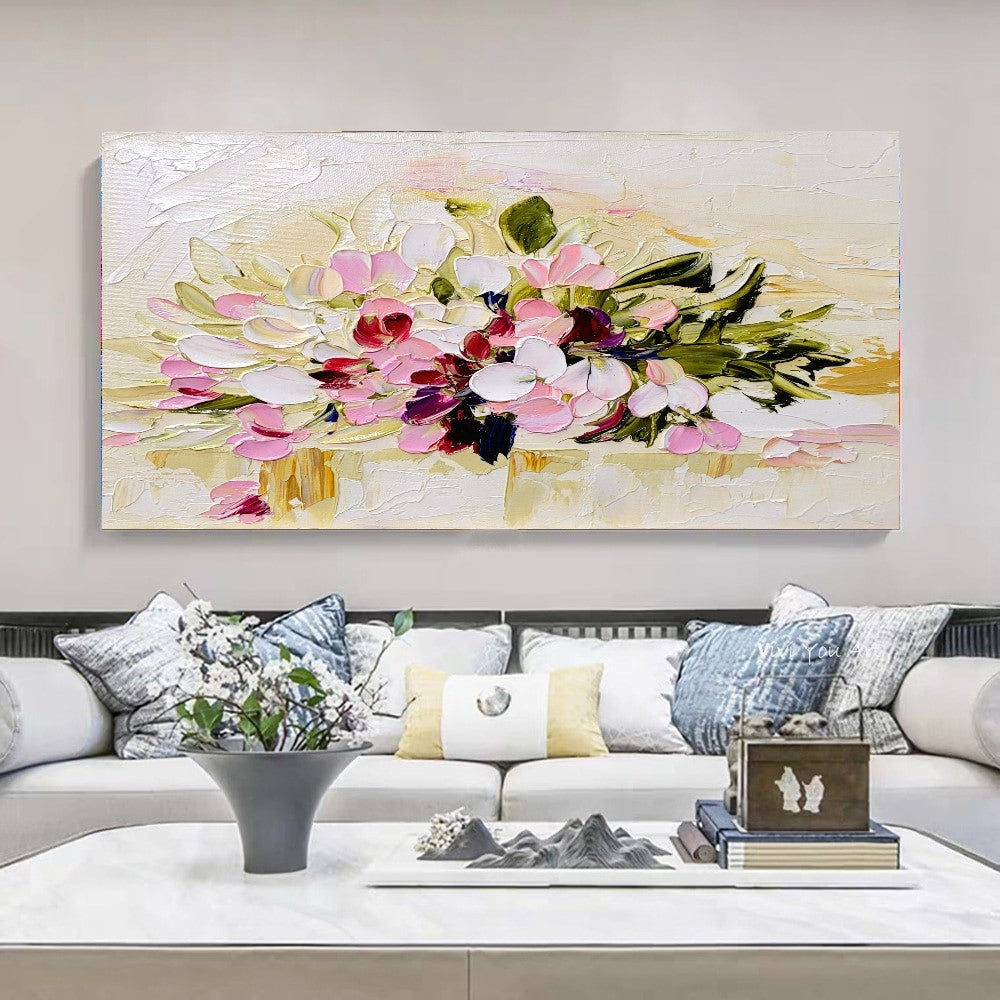 LARGE Floral Impasto Oil Painting on Canvas, Textured Pastel Colors Art, Abstract Modern Wall Art Decor