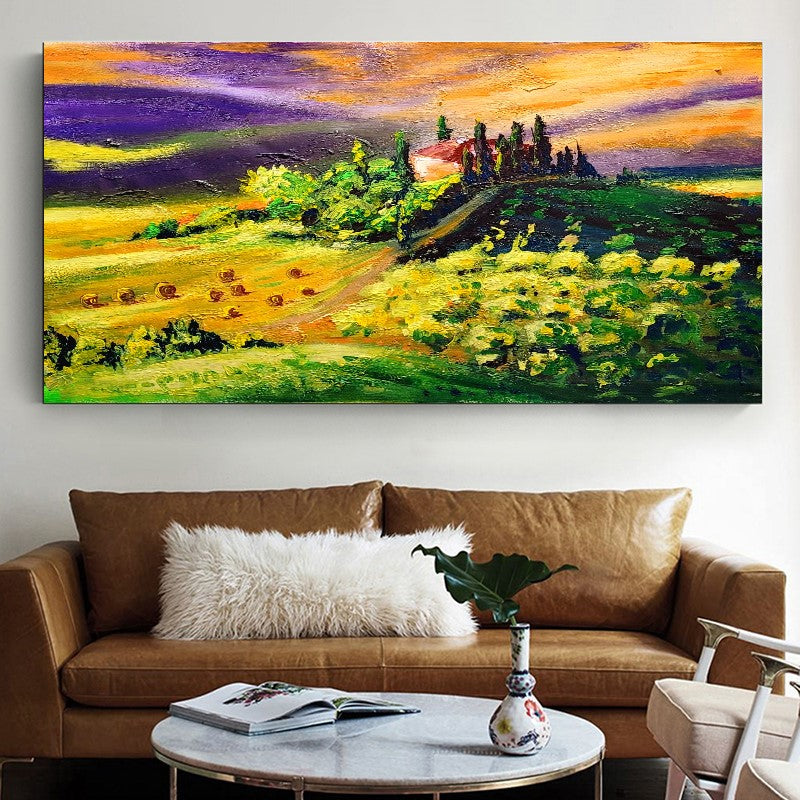 LARGE Abstract Impasto Oil Painting on Canvas, Toscana Italien Landscape, Textured Acrylic Art for Living room