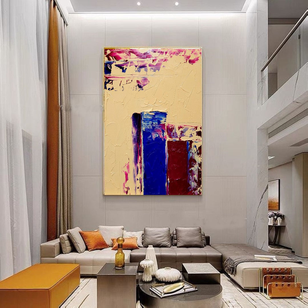 LARGE Impasto Oil Painting on Canvas, Geometric Minimalist Art, Vivid Color Contemporary Art Decor