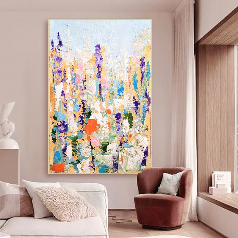 LARGE FLORAL Abstract Impasto Oil Painting on Canvas, Flower Meadow, Textured Modern Home Art Decor