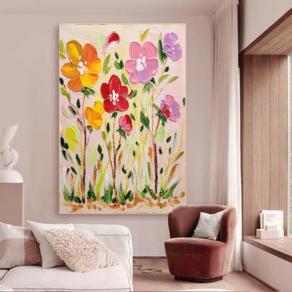 Blossoms in Bloom - Abstract Impasto Oil Painting on Canvas, Modern Abstract Floral Art for Living room, Bedroom