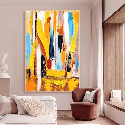 Modern Abstract Art, Vibrant Impasto Oil Painting on Canvas, Yellow Art, Handmade Art qork for Living room