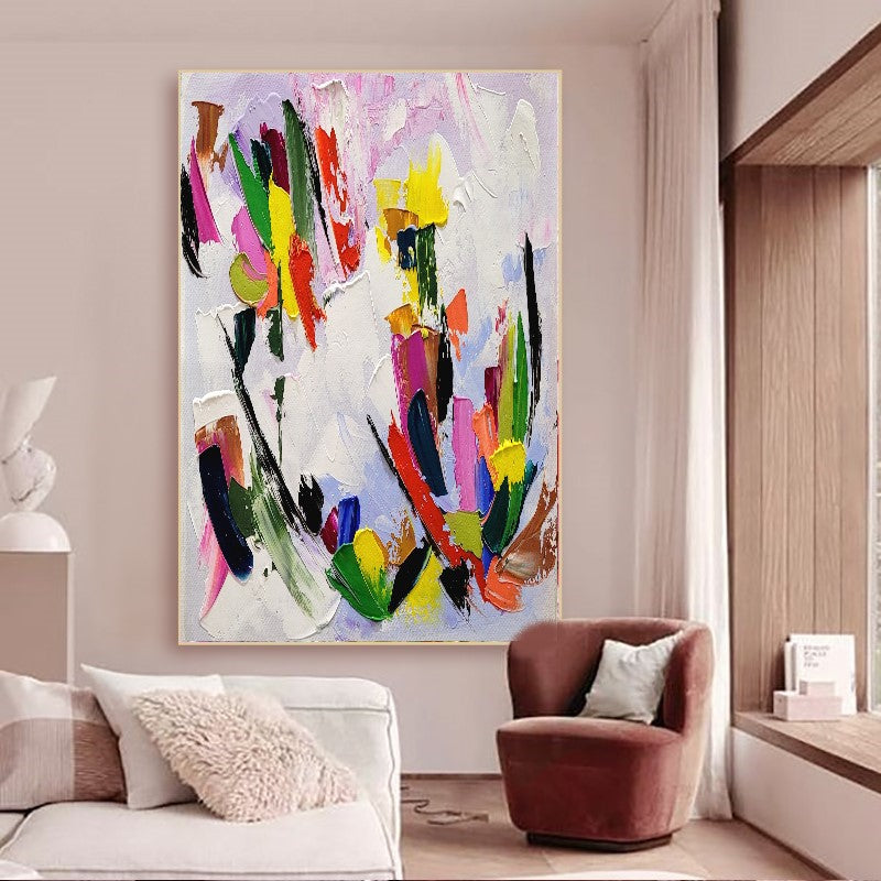 Modern Abstract Impasto Oil Painting on Canvas, Colorful Textured Wall Art for Living room