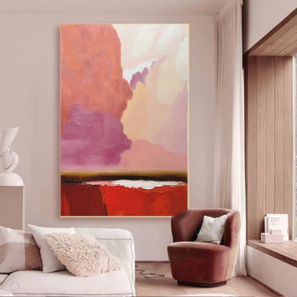 LARGE Modern Abstract Impasto Oil Painting on Canvas, Pink Landscape Art for Living room