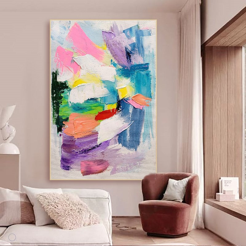 LARGE Pastel Colors Art, Abstract Impasto Oil Painting on Canvas, Modern Wall Art for Living room