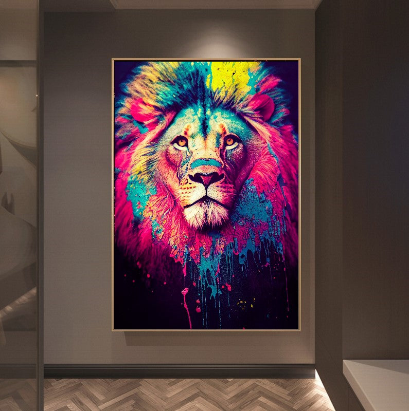 Colorful Lion Canvas Print - Large Print on Canvas, Modern Animal Art Print {{ shop_name }}Prints Abstract art work abstract lion Animal Print animals pictures Bright Home Decor canvas print canvas wall art colorful lion colorful wall art giclée prints Gift for Animal Lovers Graffiti Lion Print large canvas print large wall art lion painting Lion Wall Decor Modern Art Pop Art Lion print on canvas ready to hang canvas stretched canvas art Vibrant Lion Art Vibrant Wall Art wall art prints Wildlife Decor