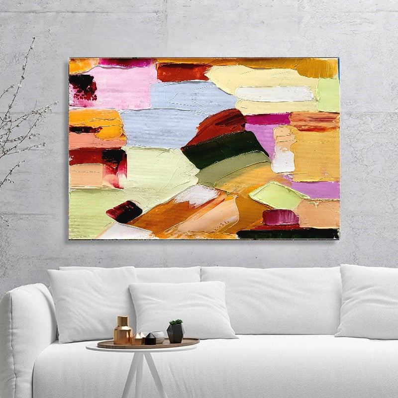 Large Modern Abstract Impasto Oil Painting on Canvas, Colorful Textured Wall Art for living room