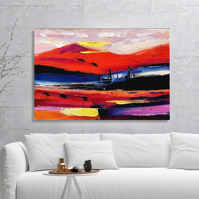 Fiery Twilight - Large Modern Abstract Impasto Oil Painting on Canvas, Colorful Textured Wall Art