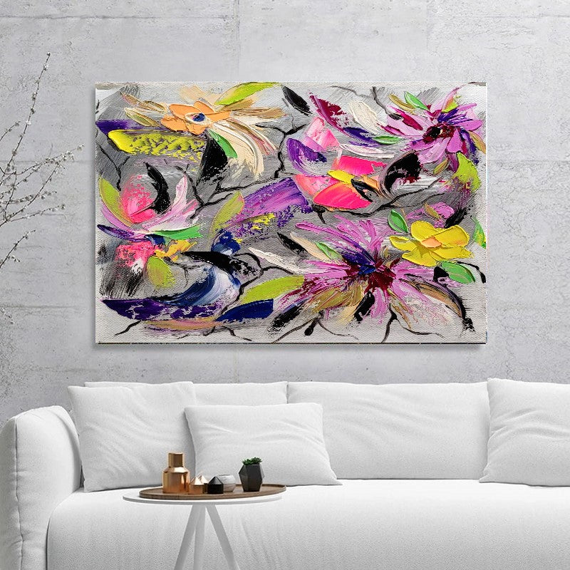 Floral Symphony - Modern Abstract Impasto Oil Painting on Canvas, Colorful Textured Wall Art