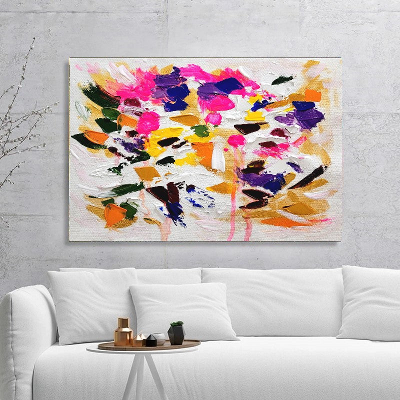 Blooming Radiance - Large Modern Abstract Impasto Oil Painting on Canvas, Colorful Textured Wall Art