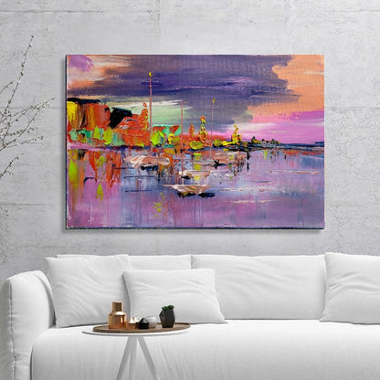 LARGE Abstract Impasto Oil Painting on Canvas, Mediterranean Seashore, Modern Wall Art for Bedroom, Living room