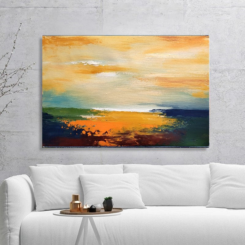 Modern Abstract Seascape Art, Sunset Impasto Oil Painting on Canvas for Bedroom, Living room