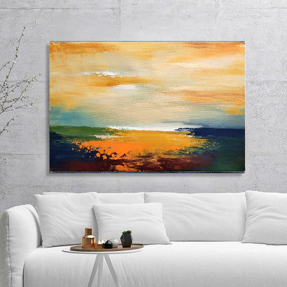 Modern Abstract Seascape Art, Sunset Impasto Oil Painting on Canvas for Bedroom, Living room