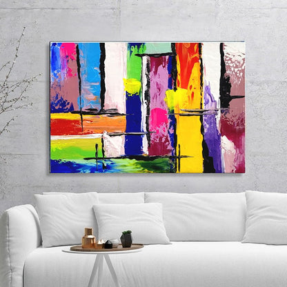 LARGE Colorful Impasto Abstract Painting, Canvas Art, Geometric Modern wall painting for living room