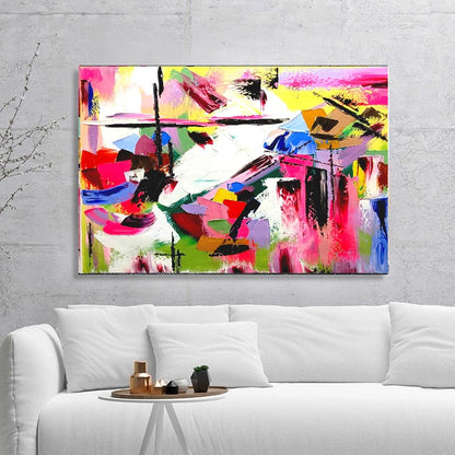 LARGE Modern Abstract Art, Vivid Pink Red Impasto Oil Painting on Canvas for Living Room