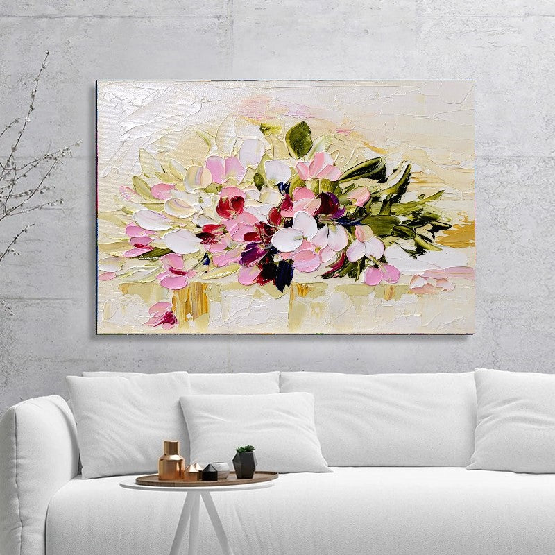 LARGE Floral Impasto Oil Painting on Canvas, Textured Pastel Colors Art, Abstract Modern Wall Art Decor