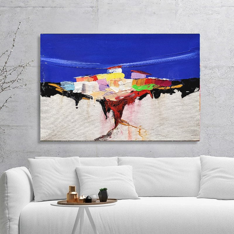 LARGE Abstract Landscape Wall Art, Colorful Impasto Oil Painting on Canvas for Living room