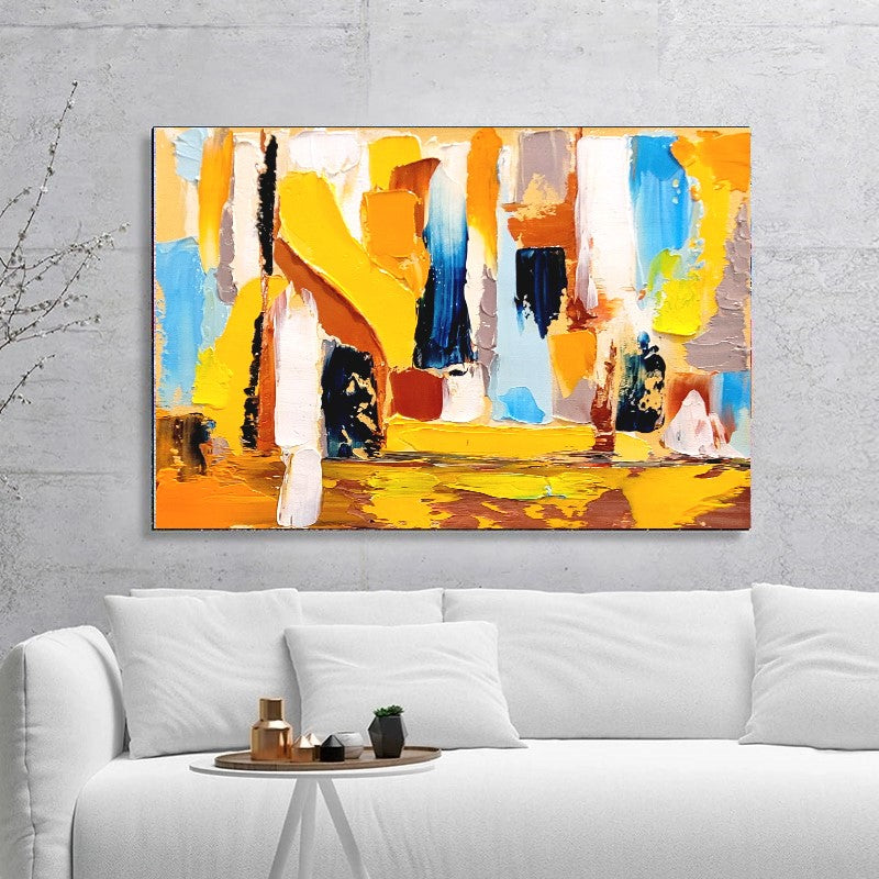 Modern Abstract Art, Vibrant Impasto Oil Painting on Canvas, Yellow Art, Handmade Art qork for Living room