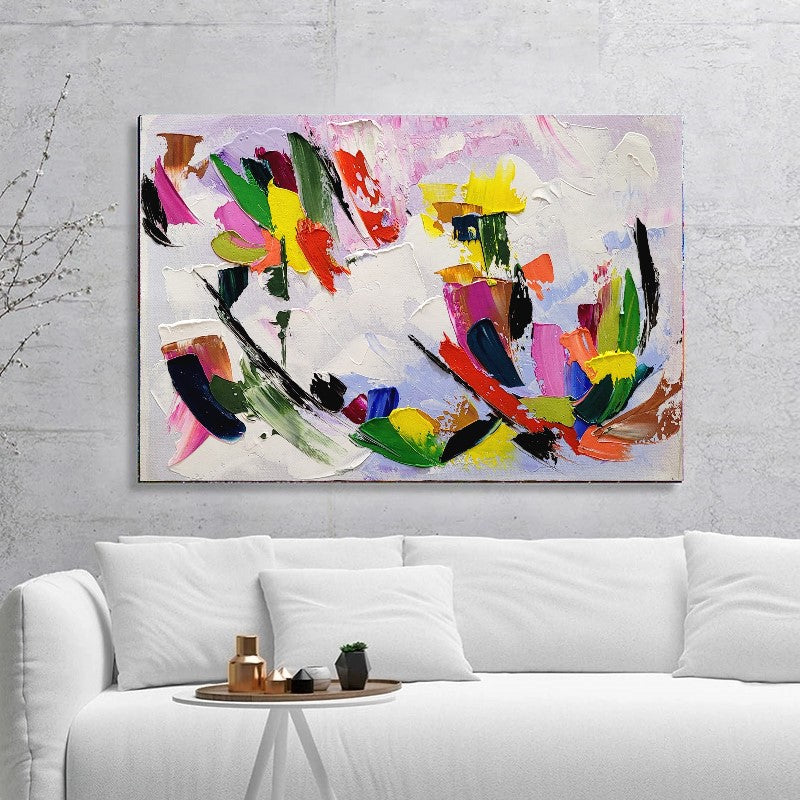 Modern Abstract Impasto Oil Painting on Canvas, Colorful Textured Wall Art for Living room