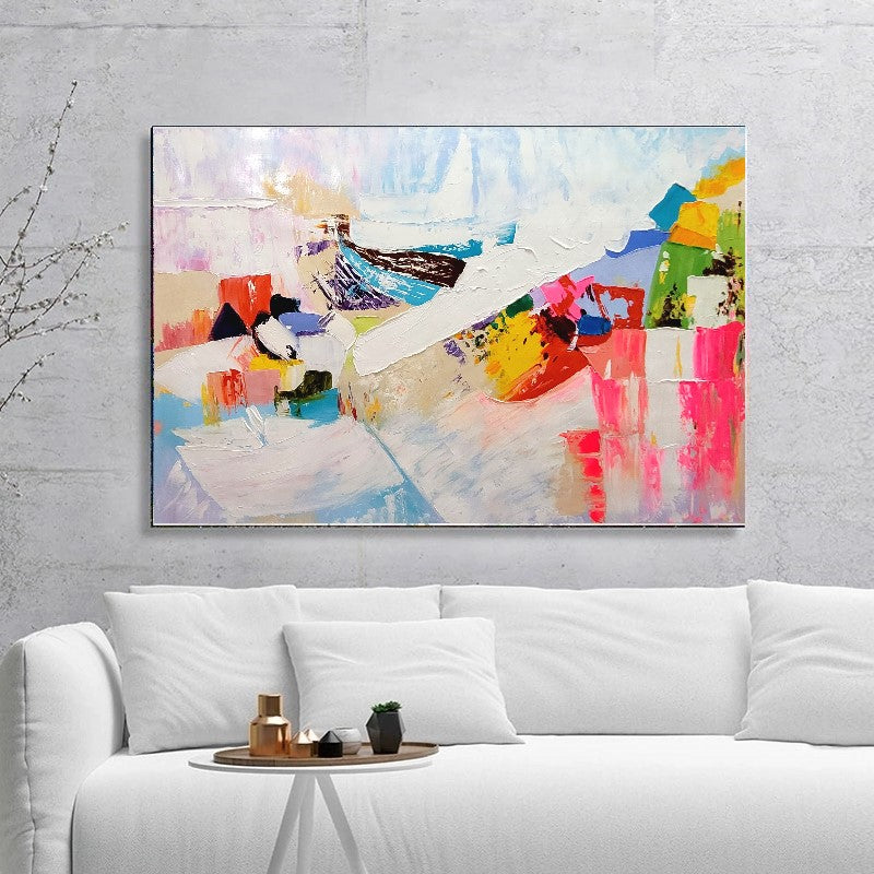 LARGE Modern Abstract Wall Art, Vibrant Impasto Oil Painting on Canvas, Textured Wall Art for Living room