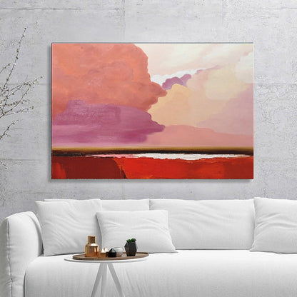 LARGE Modern Abstract Impasto Oil Painting on Canvas, Pink Landscape Art for Living room