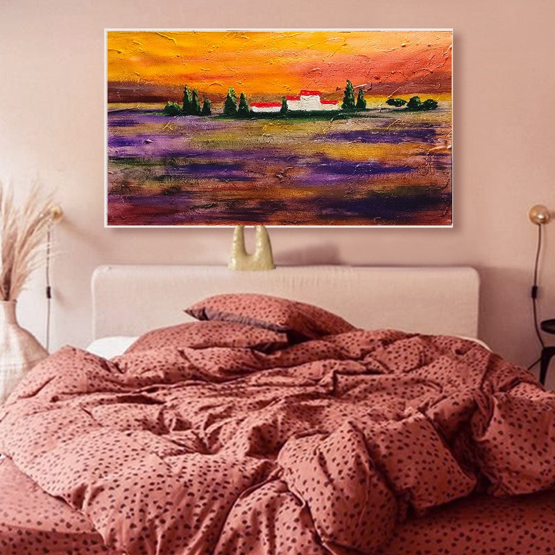 Sunset Landscape - Abstract Painting on Canvas, Mediterranean Art, Textured Wall Art for Living room,Bedroom