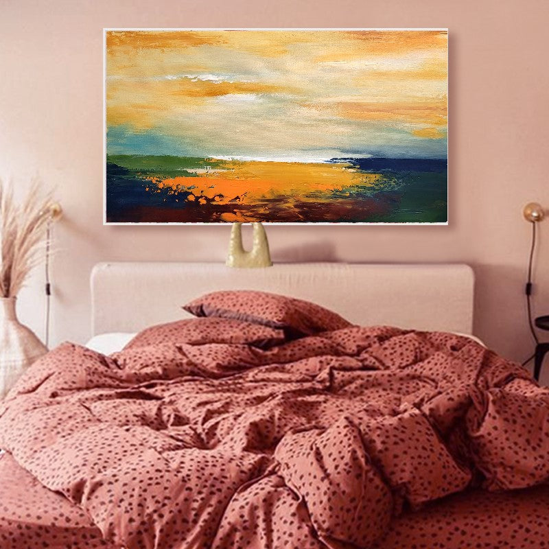 Modern Abstract Seascape Art, Sunset Impasto Oil Painting on Canvas for Bedroom, Living room