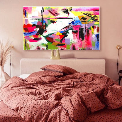 LARGE Modern Abstract Art, Vivid Pink Red Impasto Oil Painting on Canvas for Living Room