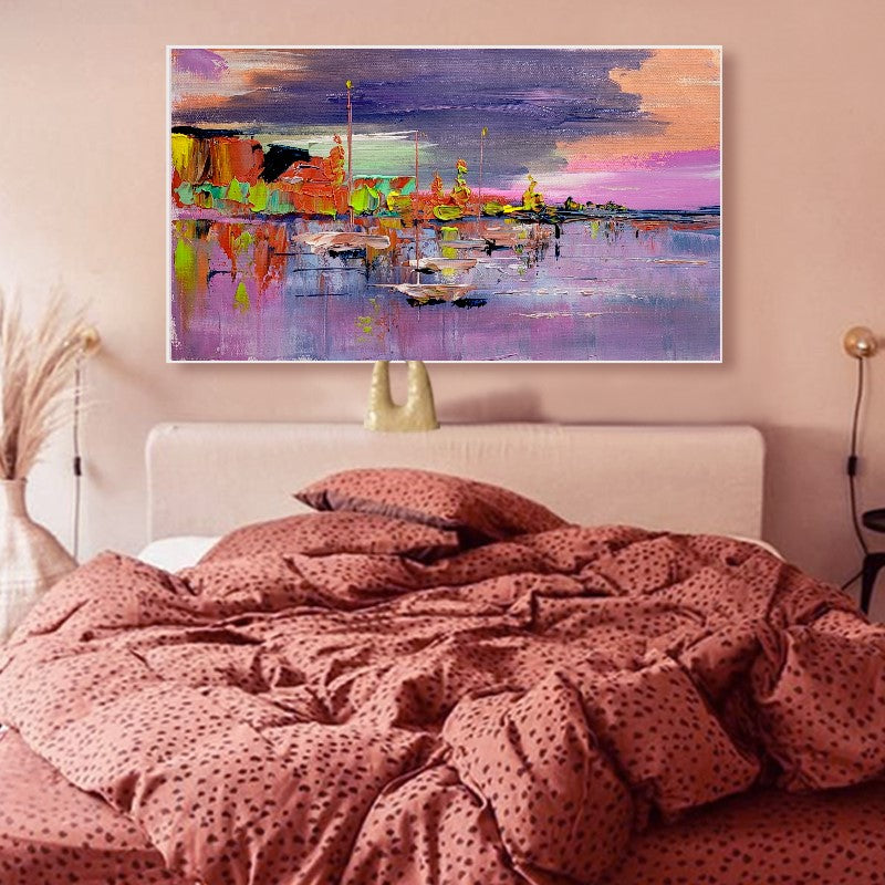 LARGE Abstract Impasto Oil Painting on Canvas, Mediterranean Seashore, Modern Wall Art for Bedroom, Living room