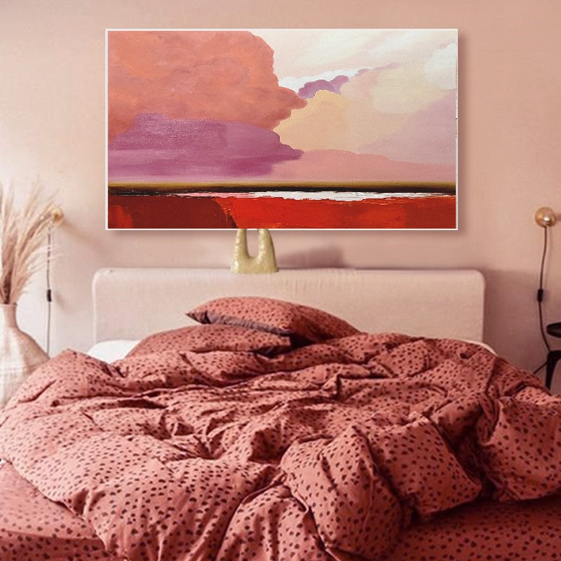 LARGE Modern Abstract Impasto Oil Painting on Canvas, Pink Landscape Art for Living room