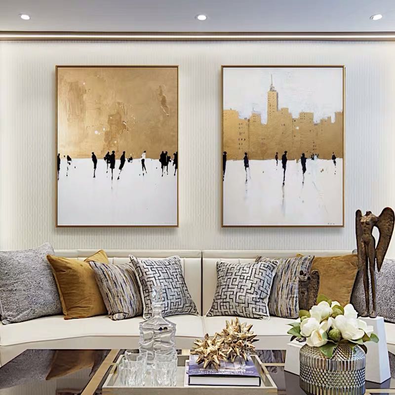 LARGE Gold White Wall Art, Golden Horizon - Modern Abstract Impasto Oil Painting on Canvas for Living Room