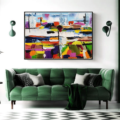 Urban Kaleidoscope - Large Modern Abstract Impasto Oil Painting on Canvas, Colorful Textured Wall Art