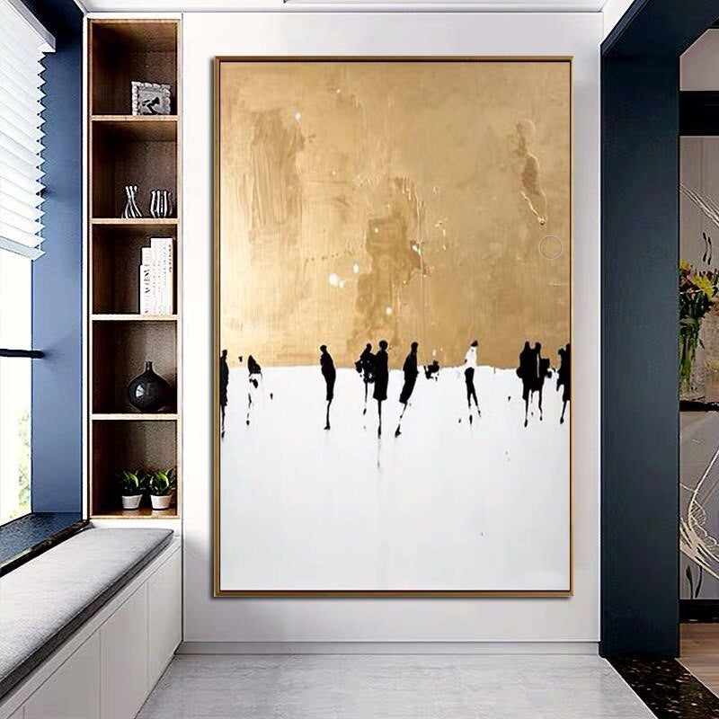 LARGE Gold White Wall Art, Golden Horizon - Modern Abstract Impasto Oil Painting on Canvas for Living Room