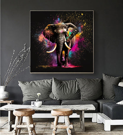 Vivod Colorful Elephant - Stretched Printed Canvas - Unique Wall Art Print