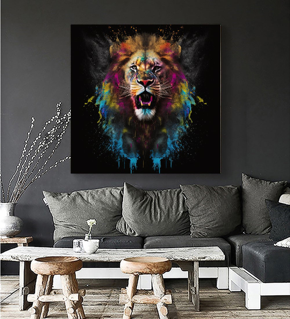 Graffti Colorful Lion - Stretched Printed Canvas - Unique Wall Art Print