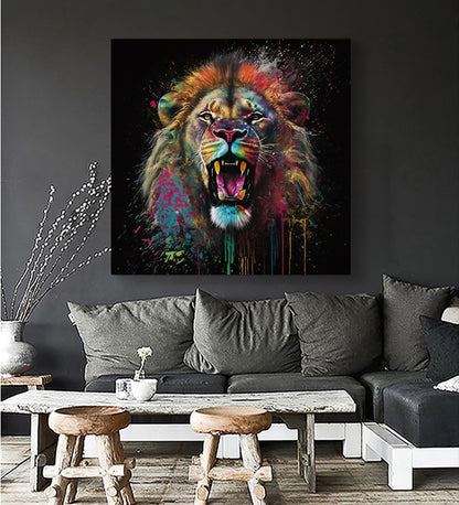 Bold Color Abstract Lion - Stretched Printed Canvas -Modern Wall Art Print