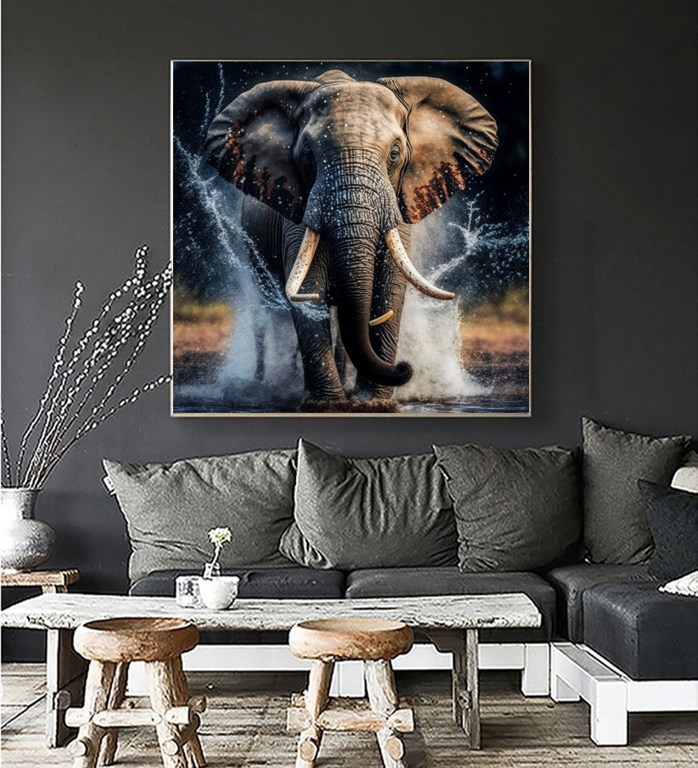 Elephant in water, Stretched Printed Canvas, Unique Wall Art Print {{ shop_name }}Prints animal pictures Animal Print Bright Home Decor canvas print canvas wall art colorful wall art Elephant Art elephant painting elephant photo art elephant pop art giclée prints Gift for Animal Lovers large canvas print Modern Art modern art print print on canvas ready to hang canvas stretched canvas art Vibrant Wall Art wall art prints Wildlife Decor